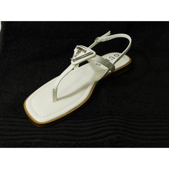 W609 Guess White Faux Leather Rainey T-Strap Sandals - Size 6.5 M - Picture 2 of 5